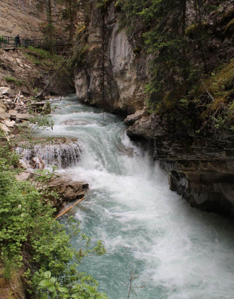 waterfall in johnston canyon banff