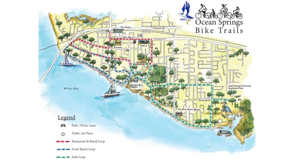map of the Ocean Springs Bike Trail