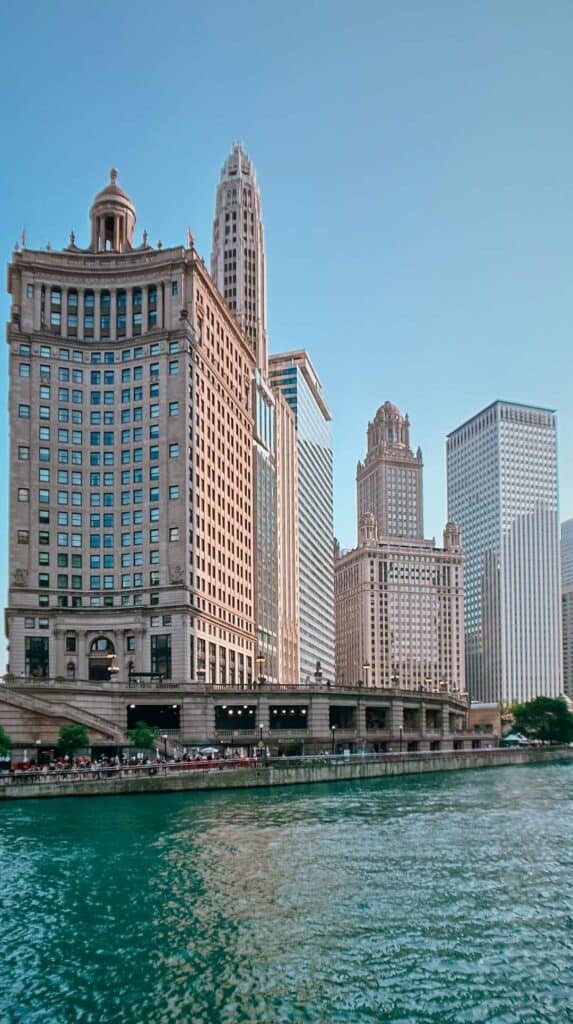 Willis Tower rising over the river on a 90 minute architecture boat tour chicago