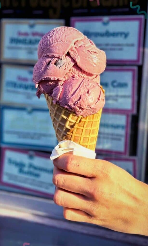 Pink soft serve ice cream cone from DeNucci&rsquo;s on Amelia Island.