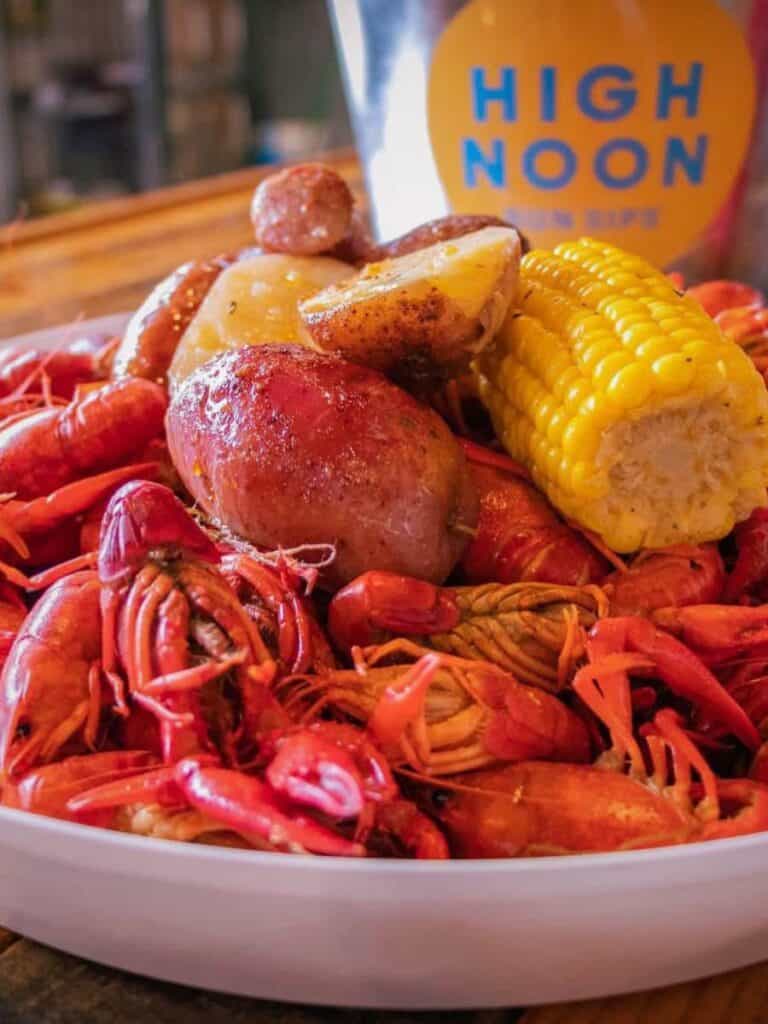 A crawfish boil with corn and sausage at Knuckleheads, one of the Ocean Springs restaurants locals quietly love.