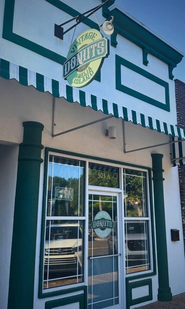 Exterior of Vintage Donuts, a popular Amelia Island donut shop.