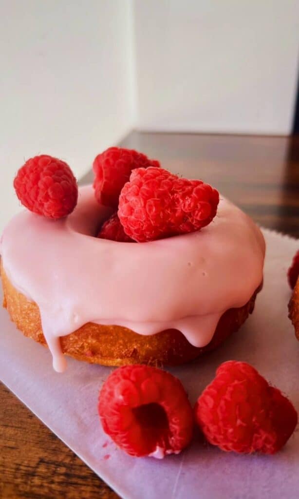 Raspberry topped donut from Vintage Donuts in Fernandina Beach.