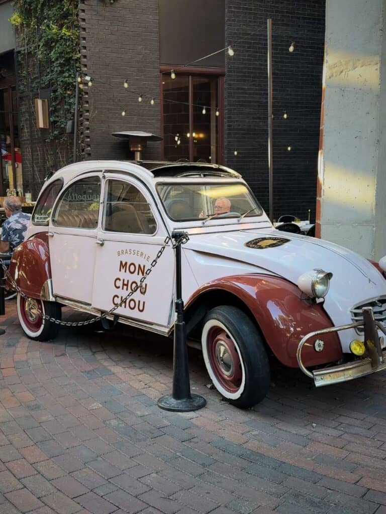 Vintage Citroen for Mon Chou Chou near Larder, one of the Hotel Emma dining spots in the Pearl