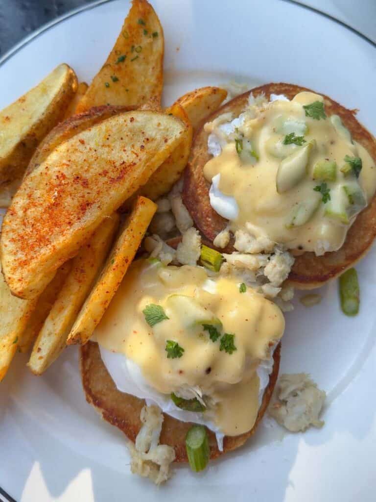 Crab eggs benedict from Supper brunch, a standout in our Hotel Emma San Antonio review of the property