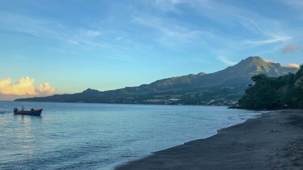 Black sand beach at Le Carbet near where to stay in Martinique on the volcanic western coast