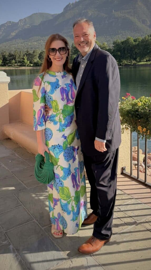 Couple dressed for dinner at the Penrose Room, among the romantic hotels Colorado Springs couples adore.
