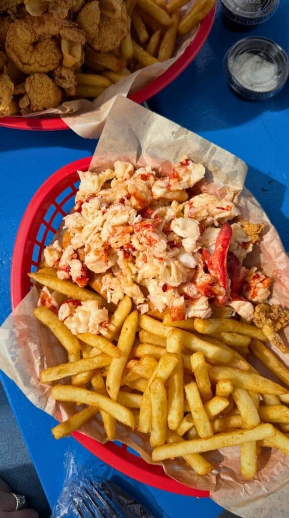 A generous lobster roll and fries from Blue Collar Lobster Co in Gloucester
