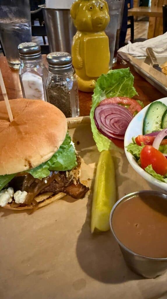A hearty burger plate at Backyard restaurant in Stowe, Vermont
