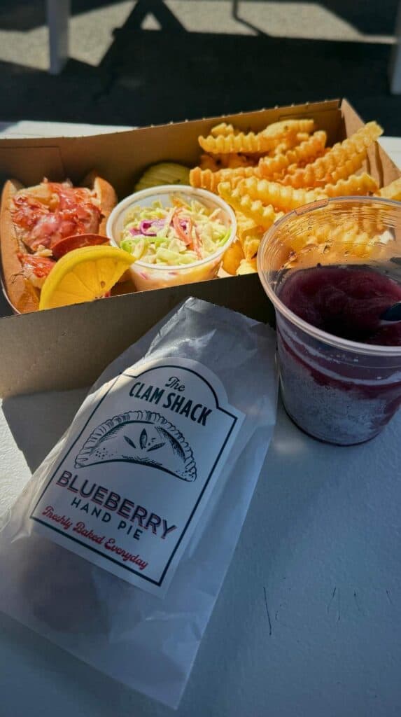 Fried clams and a blueberry hand pie from The Clam Shack in Kennebunkport
