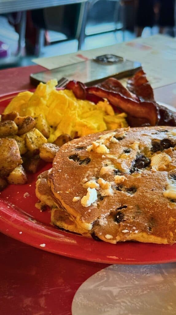 A stack of pancakes and bacon at The Friendly Toast in Portsmouth
