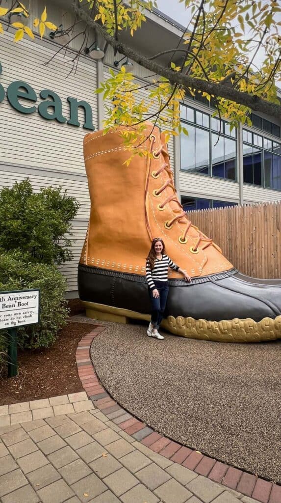 Posing beside the giant L.L. Bean boot in Freeport, Maine
