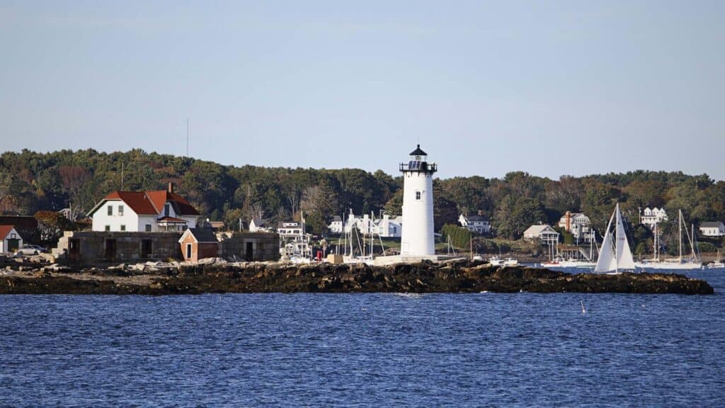 Portsmouth Harbor Lighthouse stands at the mouth of the Piscataqua River
