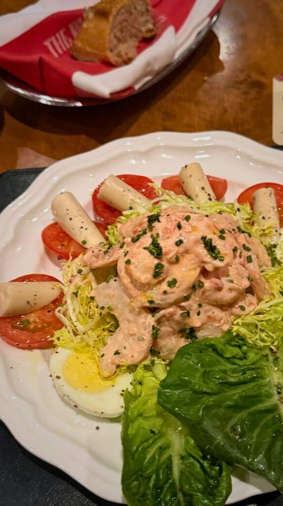 Shrimp Salad a la Louis with tomatoes, egg, and butter lettuce at La Taverne