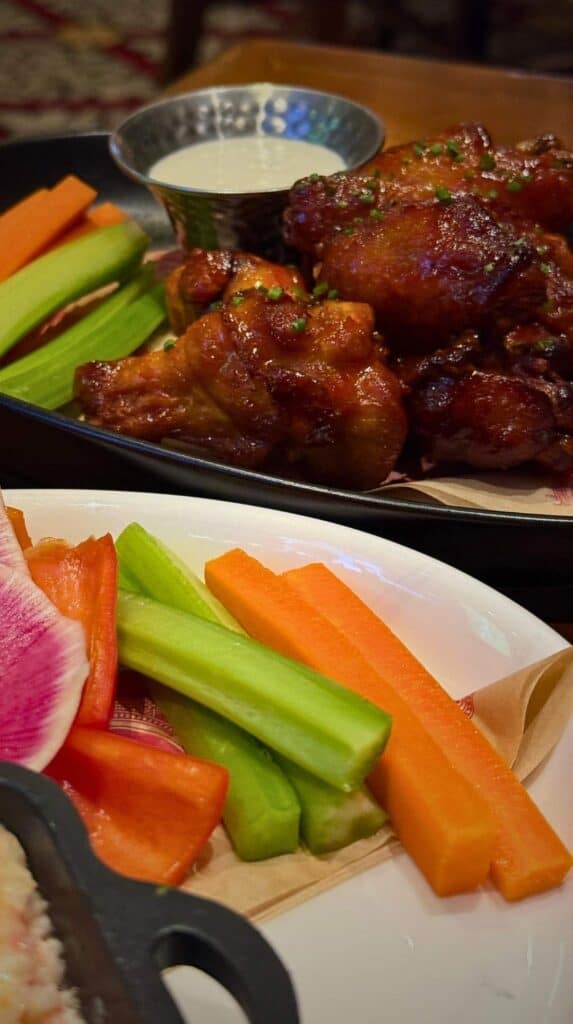 Game Day wings with ranch and fresh veggie sticks at PLAY at the Broadmoor